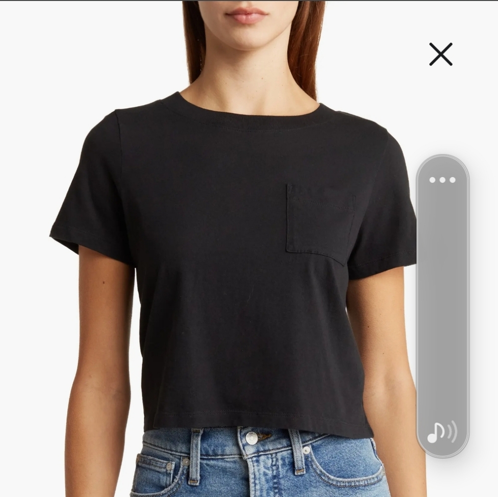 Madewell XS crop tee black oversized pocket tee